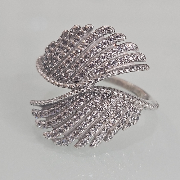 Pandora Sterling Silver Majestic Feathers Clear CZ Ring Size 7.5 925 Ale